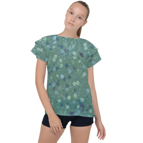 Green Color Polka Dots Pattern Ruffle Collar Chiffon Blouse by SpinnyChairDesigns