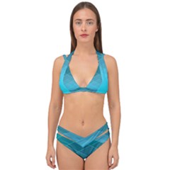 Aqua Blue And Teal Color Diamonds Double Strap Halter Bikini Set by SpinnyChairDesigns