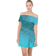 Aqua Blue And Teal Color Diamonds Off Shoulder Chiffon Dress by SpinnyChairDesigns