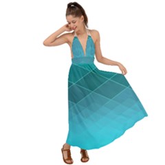 Aqua Blue And Teal Color Diamonds Backless Maxi Beach Dress