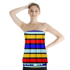 Red And Blue Contrast Yellow Stripes Strapless Top by tmsartbazaar