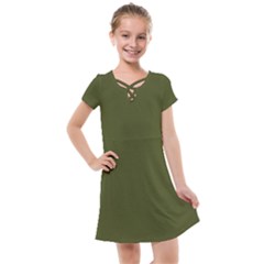 Army Green Solid Color Kids  Cross Web Dress by SpinnyChairDesigns