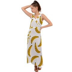Banana Fruit Yellow Summer V-neck Chiffon Maxi Dress