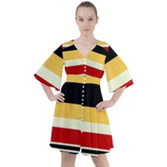 Contrast Yellow With Red Boho Button Up Dress by tmsartbazaar