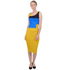 Bright Yellow With Blue Sleeveless Pencil Dress by tmsartbazaar