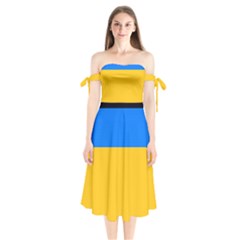 Bright Yellow With Blue Shoulder Tie Bardot Midi Dress by tmsartbazaar