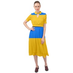 Bright Yellow With Blue Keyhole Neckline Chiffon Dress by tmsartbazaar