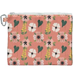 Flower Pink Brown Pattern Floral Canvas Cosmetic Bag (xxxl)