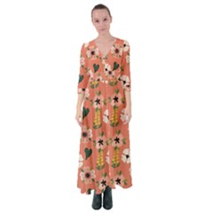 Flower Pink Brown Pattern Floral Button Up Maxi Dress by Alisyart
