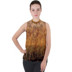 Fall Leaves Gradient Small Mock Neck Chiffon Sleeveless Top by Abe731