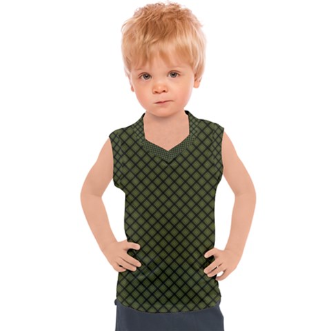 Army Green And Black Plaid Kids  Sport Tank Top by SpinnyChairDesigns