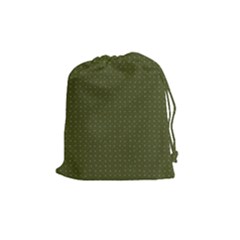 Army Green Color Polka Dots Drawstring Pouch (medium) by SpinnyChairDesigns