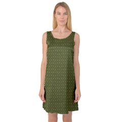Army Green Color Polka Dots Sleeveless Satin Nightdress by SpinnyChairDesigns