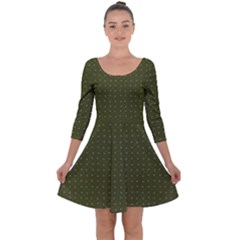 Army Green Color Polka Dots Quarter Sleeve Skater Dress by SpinnyChairDesigns