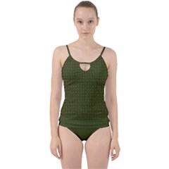 Army Green Color Polka Dots Cut Out Top Tankini Set by SpinnyChairDesigns