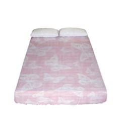 Ballet Pink White Color Butterflies Batik  Fitted Sheet (full/ Double Size) by SpinnyChairDesigns