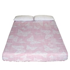 Ballet Pink White Color Butterflies Batik  Fitted Sheet (queen Size) by SpinnyChairDesigns