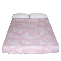 Ballet Pink White Color Butterflies Batik  Fitted Sheet (king Size) by SpinnyChairDesigns