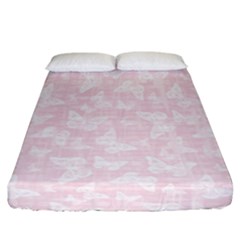 Ballet Pink White Color Butterflies Batik  Fitted Sheet (california King Size) by SpinnyChairDesigns