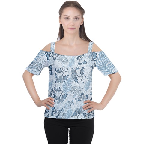 Nature Blue Pattern Cutout Shoulder Tee by Abe731