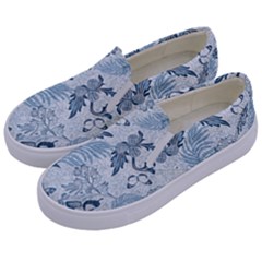 Nature Blue Pattern Kids  Canvas Slip Ons by Abe731