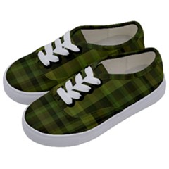 Army Green Color Plaid Kids  Classic Low Top Sneakers by SpinnyChairDesigns