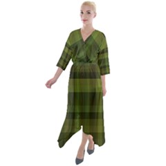 Army Green Color Plaid Quarter Sleeve Wrap Front Maxi Dress by SpinnyChairDesigns
