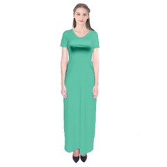 True Biscay Green Solid Color Short Sleeve Maxi Dress by SpinnyChairDesigns