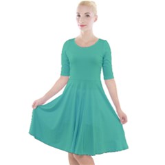True Biscay Green Solid Color Quarter Sleeve A-line Dress by SpinnyChairDesigns