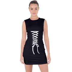 True Black Solid Color Lace Up Front Bodycon Dress by SpinnyChairDesigns