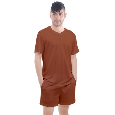 True Cinnamon Color Men s Mesh Tee And Shorts Set by SpinnyChairDesigns
