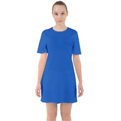 True Cobalt Blue Color Sixties Short Sleeve Mini Dress by SpinnyChairDesigns