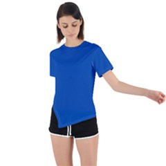 True Cobalt Blue Color Asymmetrical Short Sleeve Sports Tee by SpinnyChairDesigns