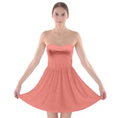True Coral Pink Color Strapless Bra Top Dress by SpinnyChairDesigns