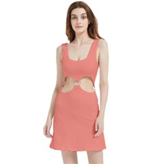 True Coral Pink Color Velvet Cutout Dress by SpinnyChairDesigns