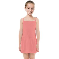 True Coral Pink Color Kids  Summer Sun Dress by SpinnyChairDesigns
