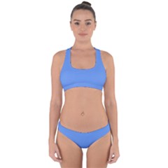 True Cornflower Blue Color Cross Back Hipster Bikini Set by SpinnyChairDesigns