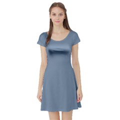 Faded Denim Blue Color Short Sleeve Skater Dress by SpinnyChairDesigns