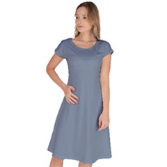 Faded Denim Blue Color Classic Short Sleeve Dress by SpinnyChairDesigns