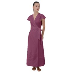 Dark Mauve Color Flutter Sleeve Maxi Dress by SpinnyChairDesigns