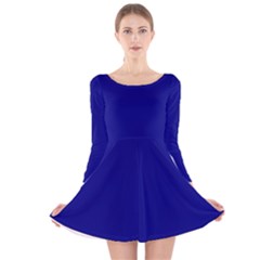 True Navy Blue Color Long Sleeve Velvet Skater Dress by SpinnyChairDesigns