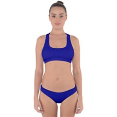 True Navy Blue Color Cross Back Hipster Bikini Set by SpinnyChairDesigns