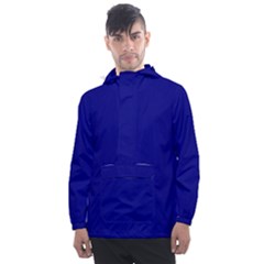 True Navy Blue Color Men s Front Pocket Pullover Windbreaker by SpinnyChairDesigns