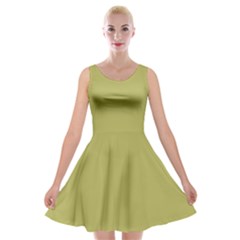 Olive Green Color Velvet Skater Dress by SpinnyChairDesigns