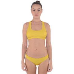 True Saffron Yellow Color Cross Back Hipster Bikini Set by SpinnyChairDesigns