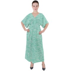 Biscay Green Texture  V-neck Boho Style Maxi Dress by SpinnyChairDesigns