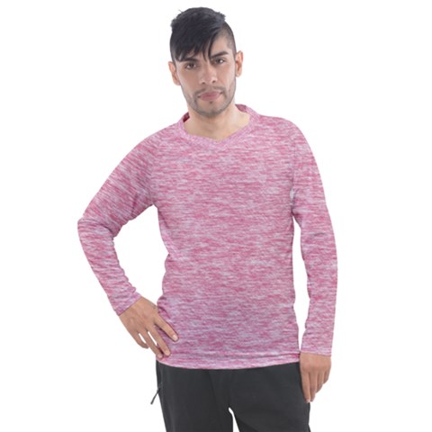 Blush Pink Textured Men s Pique Long Sleeve Tee by SpinnyChairDesigns