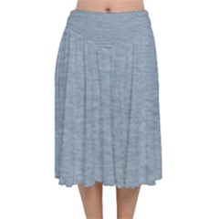 Faded Denim Blue Texture Velvet Flared Midi Skirt by SpinnyChairDesigns