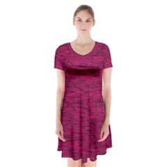 Fuschia Pink Texture Short Sleeve V-neck Flare Dress by SpinnyChairDesigns