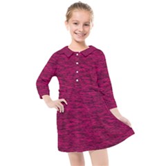 Fuschia Pink Texture Kids  Quarter Sleeve Shirt Dress by SpinnyChairDesigns